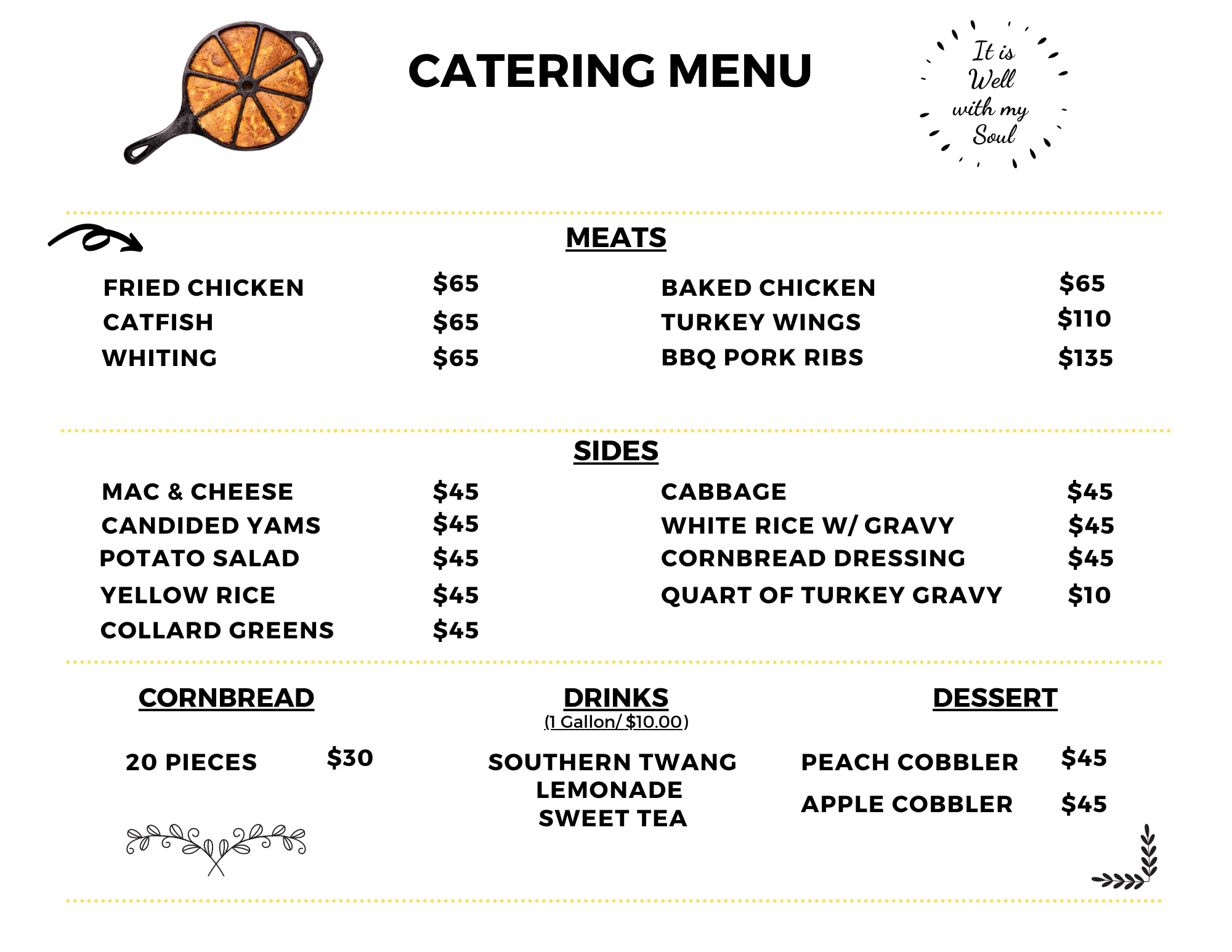 Fay's restaurant and catering menu
